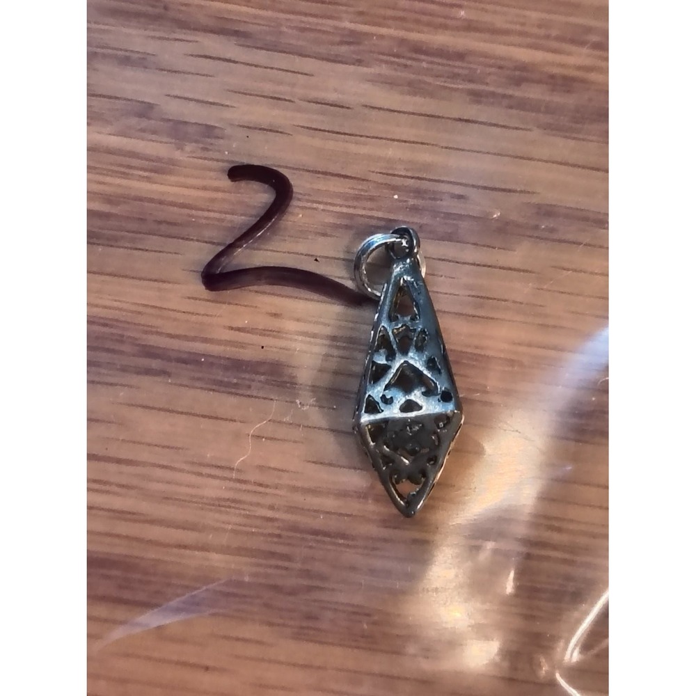 Vintage Filigree Cage Pendant Charm Silver 925 Geometric Scroll Cutout Bicone